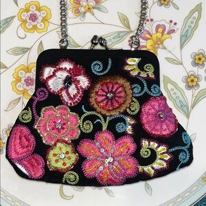 Vera Bradley Black and Pink Floral Mini Bag with Chain Strap